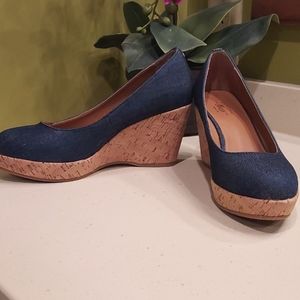 Bass -karlie- wedge cork and denim.  Size 7.5